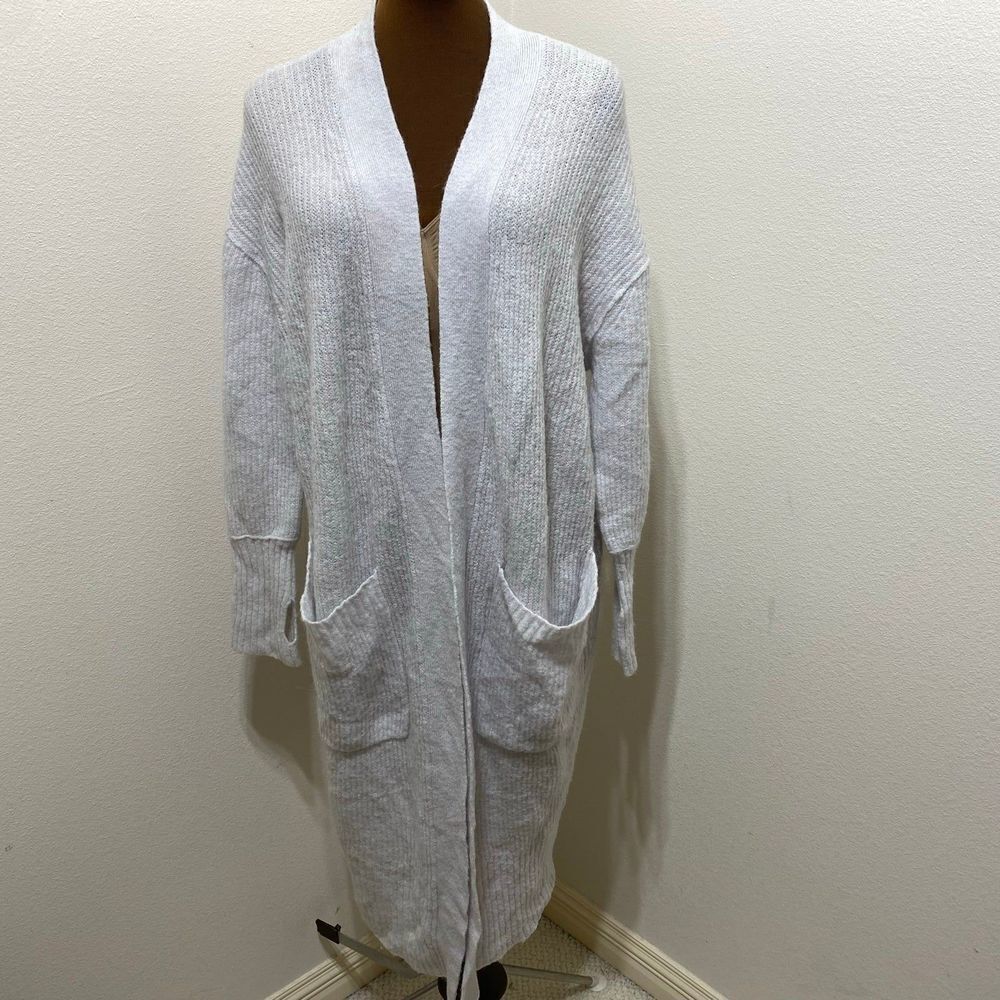 Free People Long Wool Alpaca Blend Duster Sweater Cardigan Light Grey Small